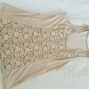 INC cream and gold lace tank top sz M